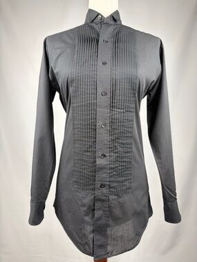 Vintage Black Pleated Tuxedo Button Down Shirt